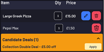 Posperity order screen detecting a possible deal